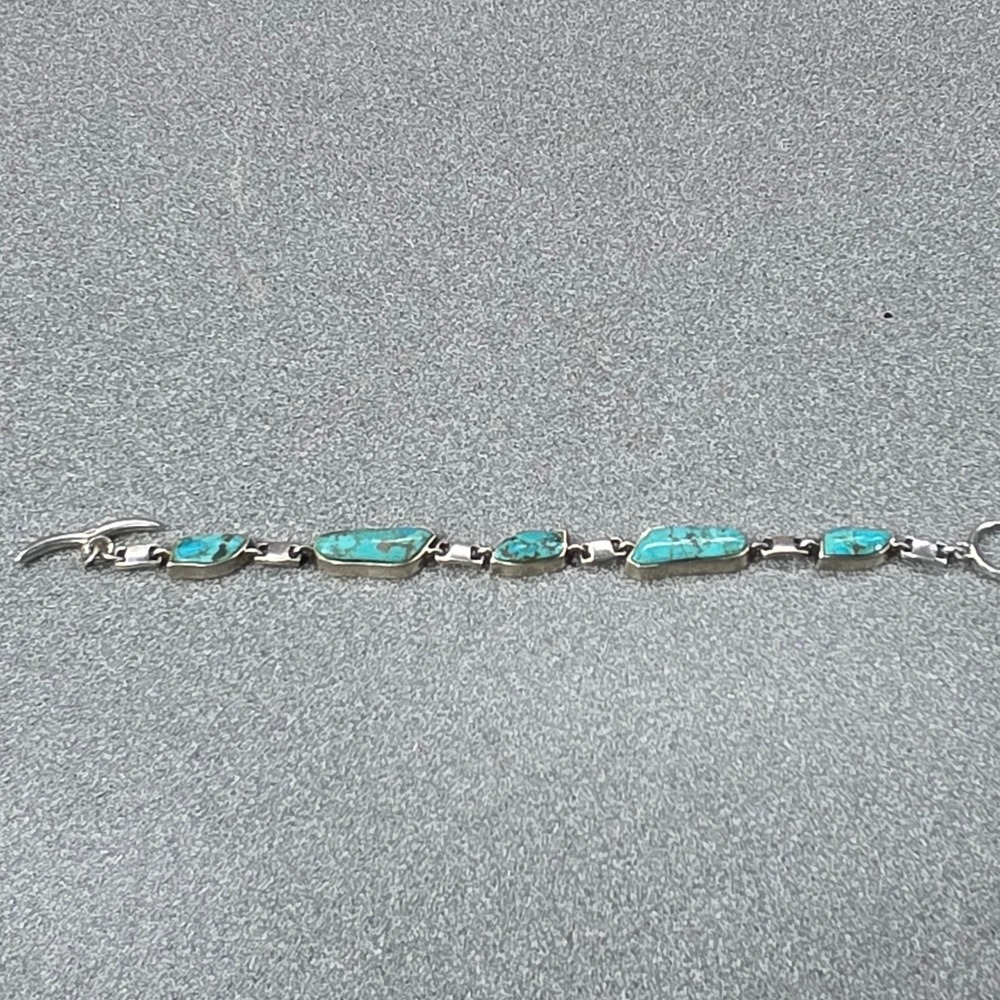 Sterling Silver Turquoise Link Bracelet Women Excellent 925
